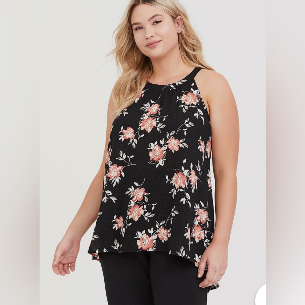 Womens Torrid Black Floral Georgette Hi-Lo Goddess Tank SIZE 4